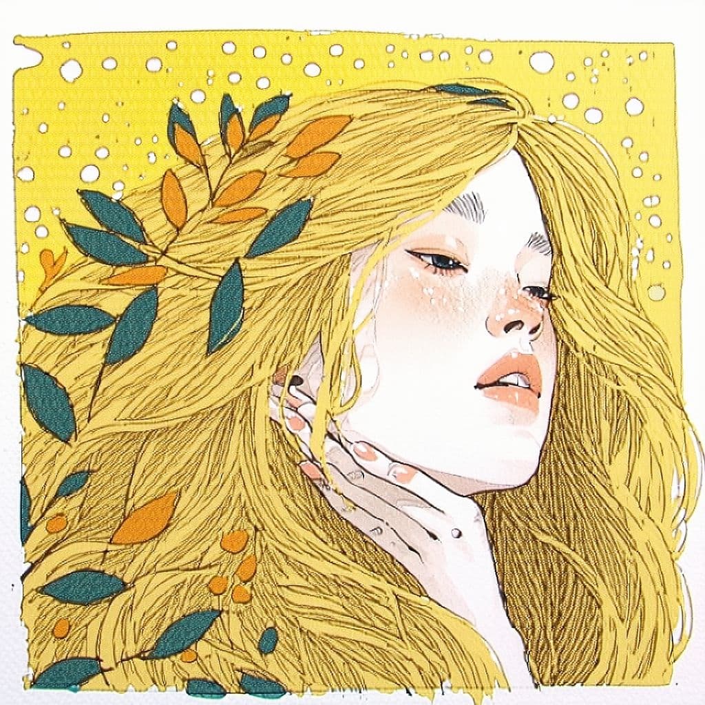AI generated: Delinear. Rubia. Ilustración. Gouache