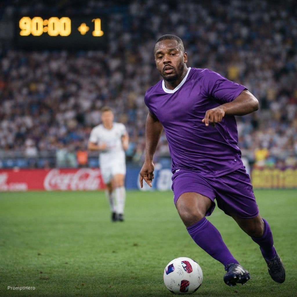 AI generated: football player in 90th minutes in chill vibe in a counterattack
