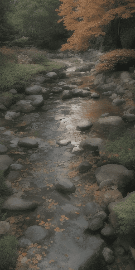 AI generated: Sparklecore, anime scenery from Studio Ghibli, serene Japanese Zen Garden, Maple Trees in Autumn Blo...