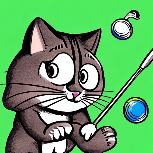 AI generated: adorable big-eyed cat with golf club, coloring page for kids, cartoon style, low detail, thick lines...