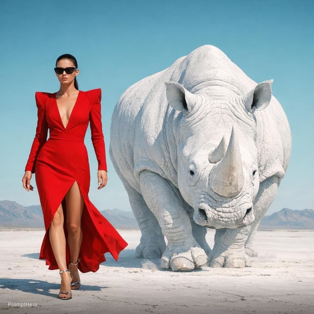 AI generated: {
  "scene": {
    "type": "editorial fashion surrealism",
    "location": "barren white desert w...