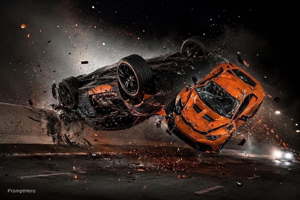 AI generated: a crushing black and orange car