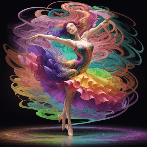 AI generated: An image of a vibrant, artistic portrayal of a woman dancing, surrounded by a swirl of vivid, multic...