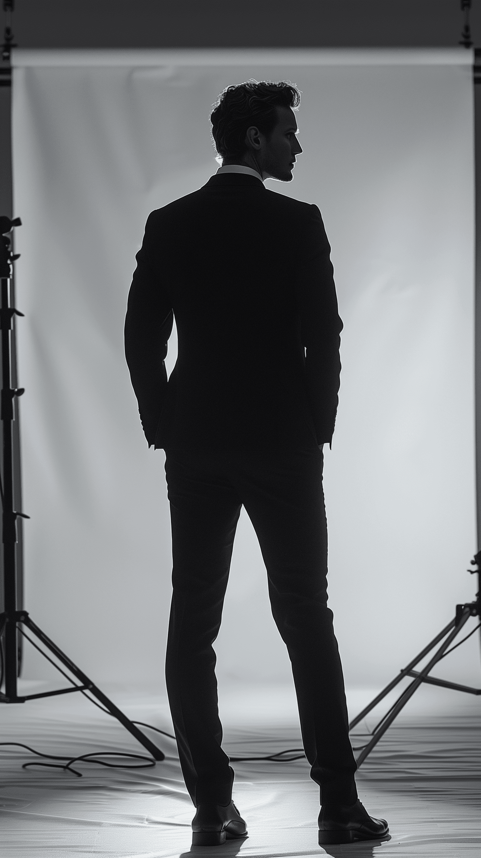 AI generated: photography, capture a male model's silhouette against a white backdrop in a professional photo stud...