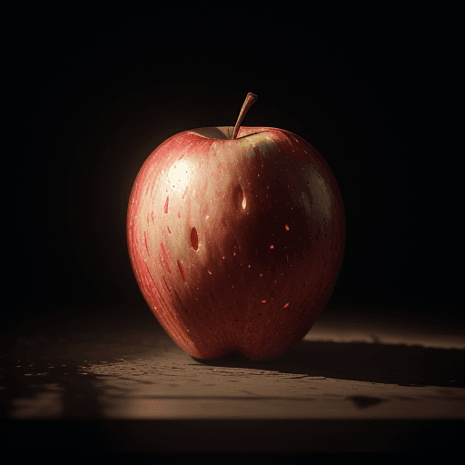 AI generated: Photo of a ultra realistic apple, dramatic light, sunlight, cinematic lighting, battered, low angle,...