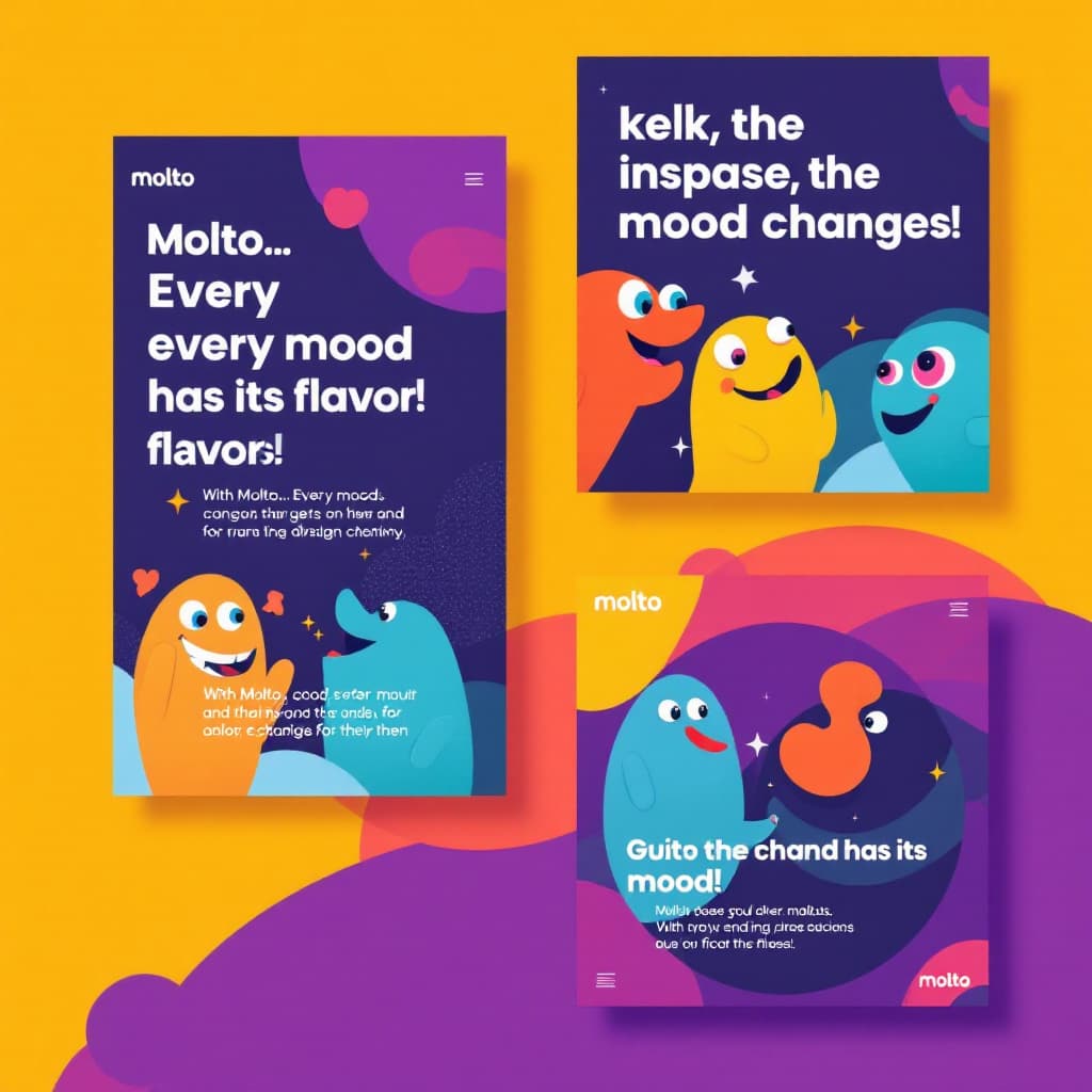 AI generated: Create social media posts for Molto focusing on diverse moods. Use colors and backgrounds that match...