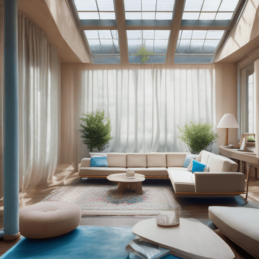 AI generated: High resolution photography interior design, dreamy sunken living room conversation pit, wooden floo...