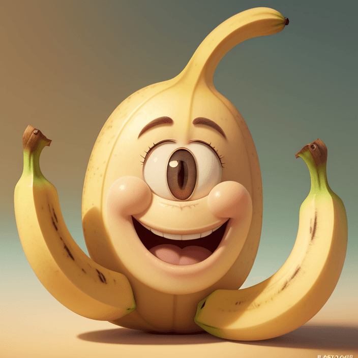 AI generated: A happy cartoon banana fruit,Pixar Style, perfect composition, 8k artistic photography, photorealist...