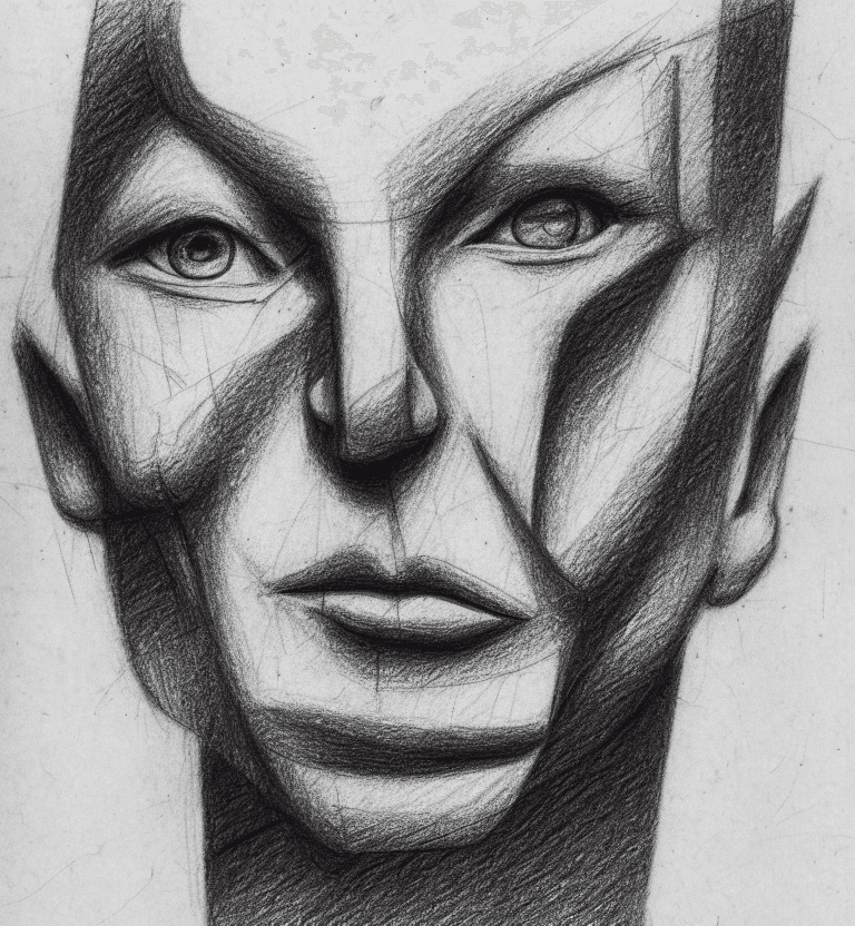 AI generated: [(human face):1], pencil drawing, trembling design, many cancellations, overhanging, drawn very badl...