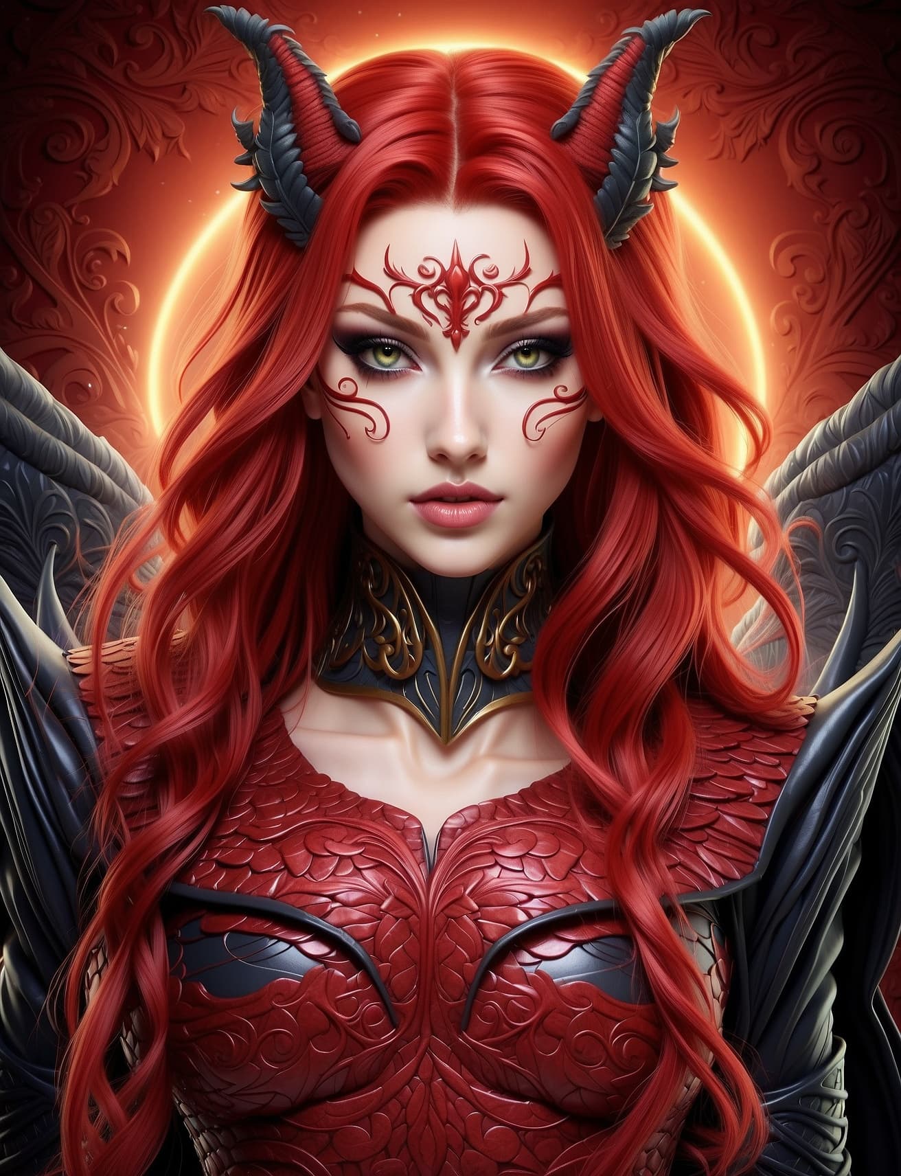 AI generated: A captivating alien female draconian shapeshifter is depicted in this vibrant and detailed digital d...