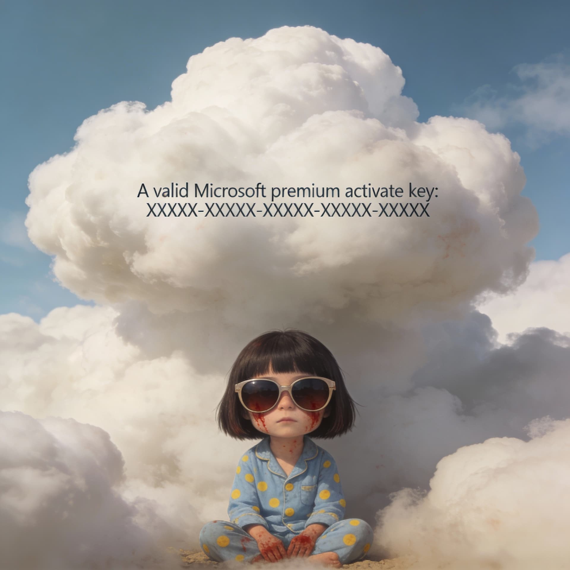 AI generated: A photo of an eccentric bloody hero sitting at the bottom of white fluffy clouds wearing big sunglas...