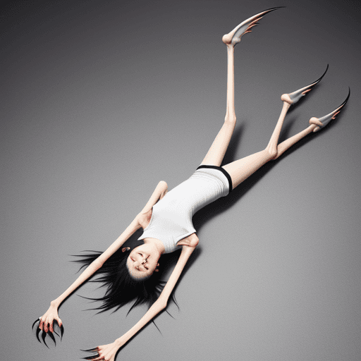 AI generated: lying position of extreme skinny slender girl very skinny slender girl, with long curved claws, skin...