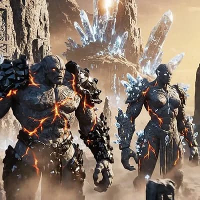 AI generated video: Create a unique, stone-made golem species — ancient sentient beings sculpted from rock and crystal. ...