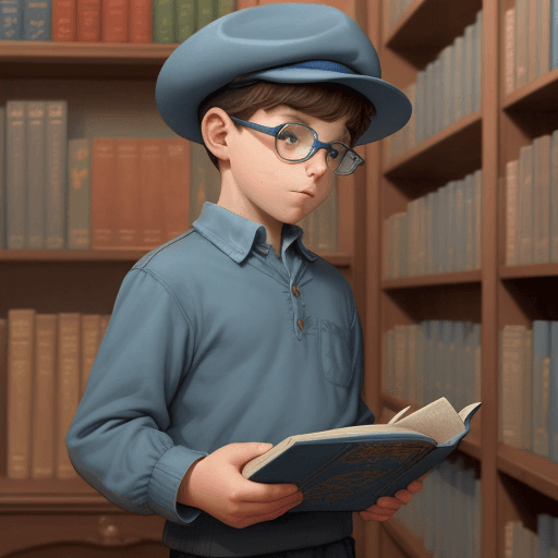 AI generated: A boy's hand picking up a blue book from a bookshelf
"Capp, Al, cartoon, comics"
