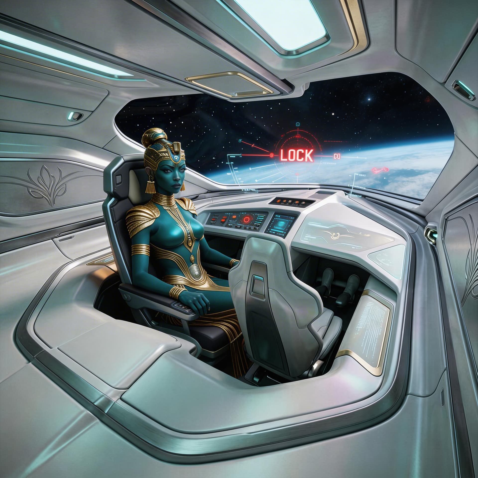 AI generated: Use the Reference Images to imagine, in detail, a Spacecraft 'C-shaped' Bridge design. Show Change i...