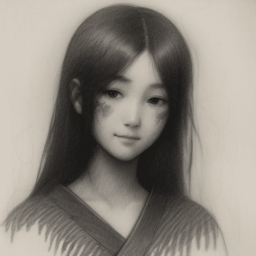 AI generated: an expressionist charcoal sketch by Odilon Redon, drawing, face only, a gorgeous Japanese woman, hin...