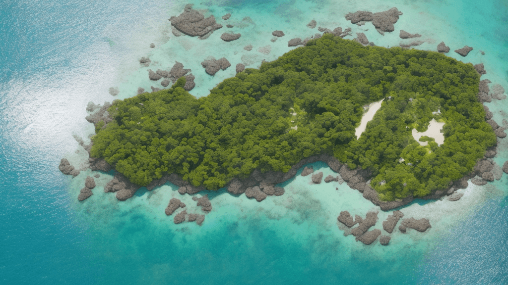 AI generated: bird's eye view of an entire island