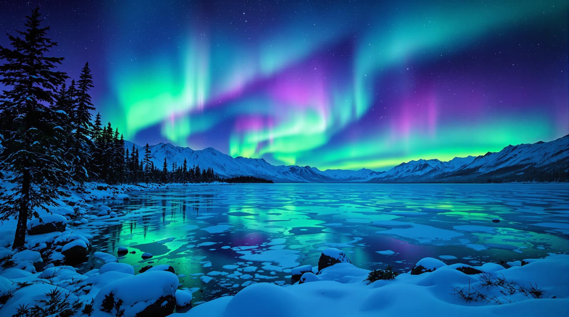 AI generated: A breathtaking, ultra-realistic photograph of the Northern Lights (Aurora Borealis) illuminating the...