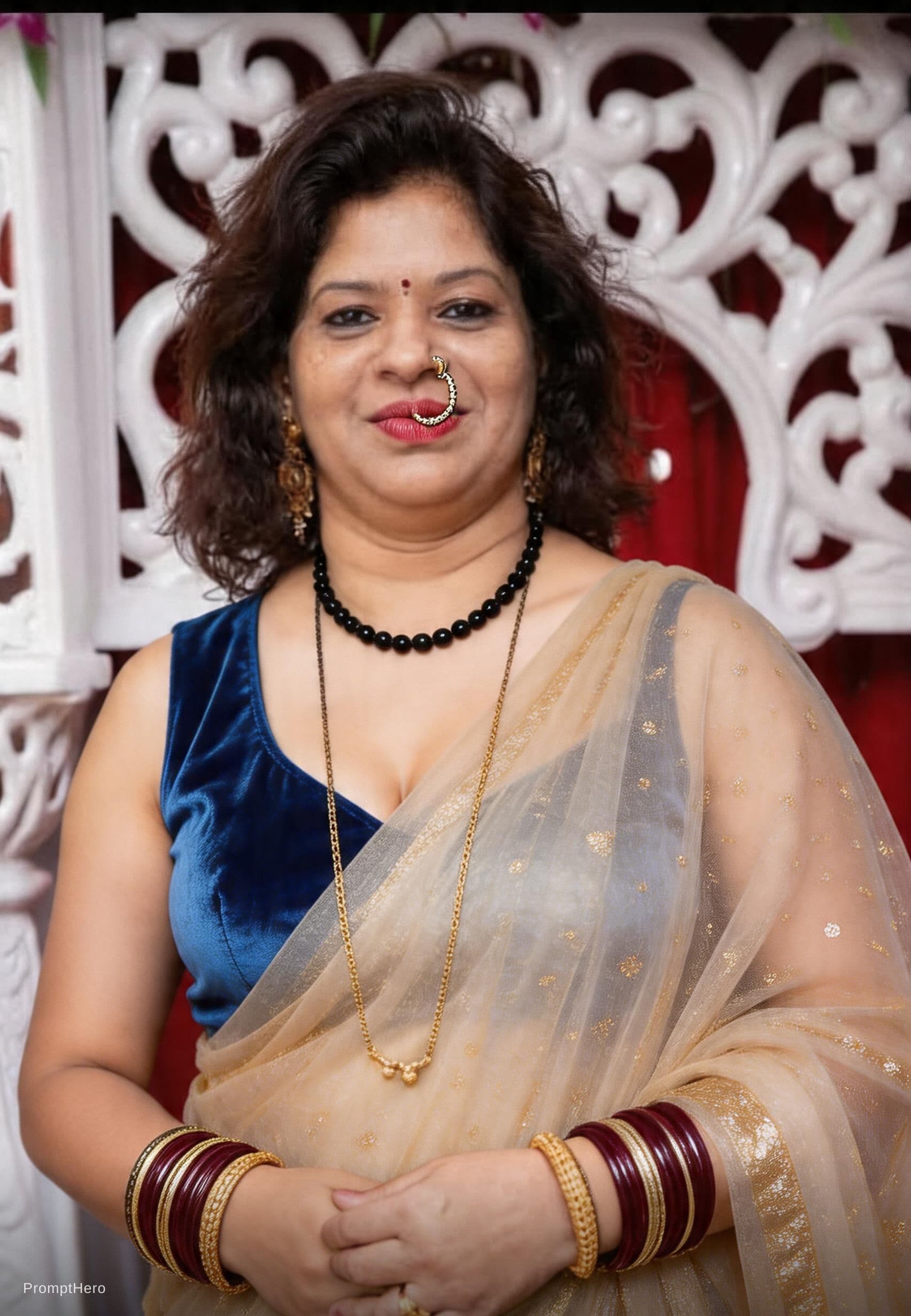AI generated: A high-resolution, cinematic portrait of a stunning curvy and chubby Indian woman in a traditional y...