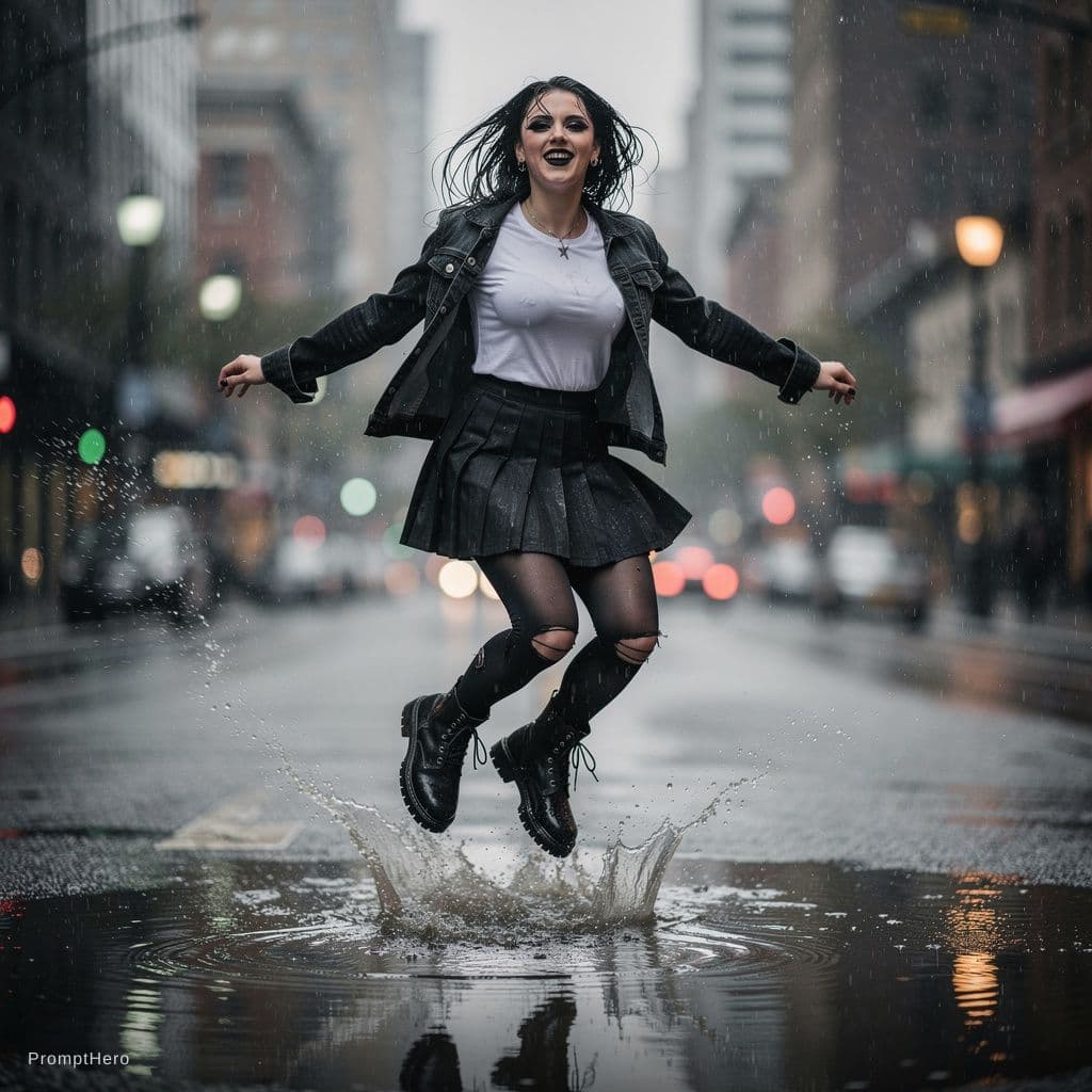 AI generated: Goth girl (adult) young and pretty

BIg titted
Hard nipples

White thsirt

now bruh

Rainy day
jumpi...