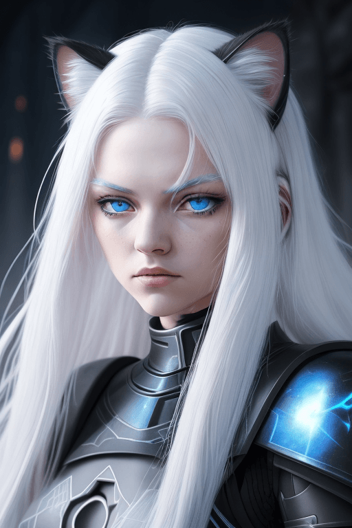 AI generated: very pretty, 18yo female Sith lord from STAR WARS, white hair, cat ears, large blue eyes,beautiful f...