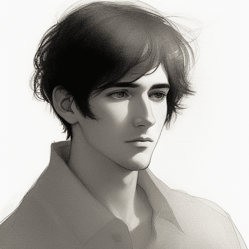 AI generated: beautiful 
man, slight smile, white background, dramatic lighting, sketch in the style of Odilon Red...
