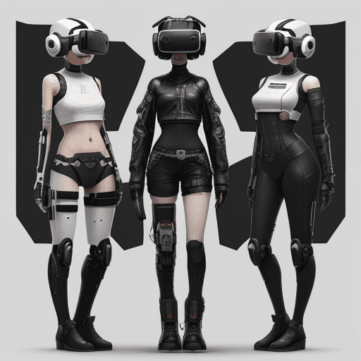 AI generated: Characters: female, short hair, tech-savvy outfits, VR helmets, remote controls 
* Objects: drones, ...