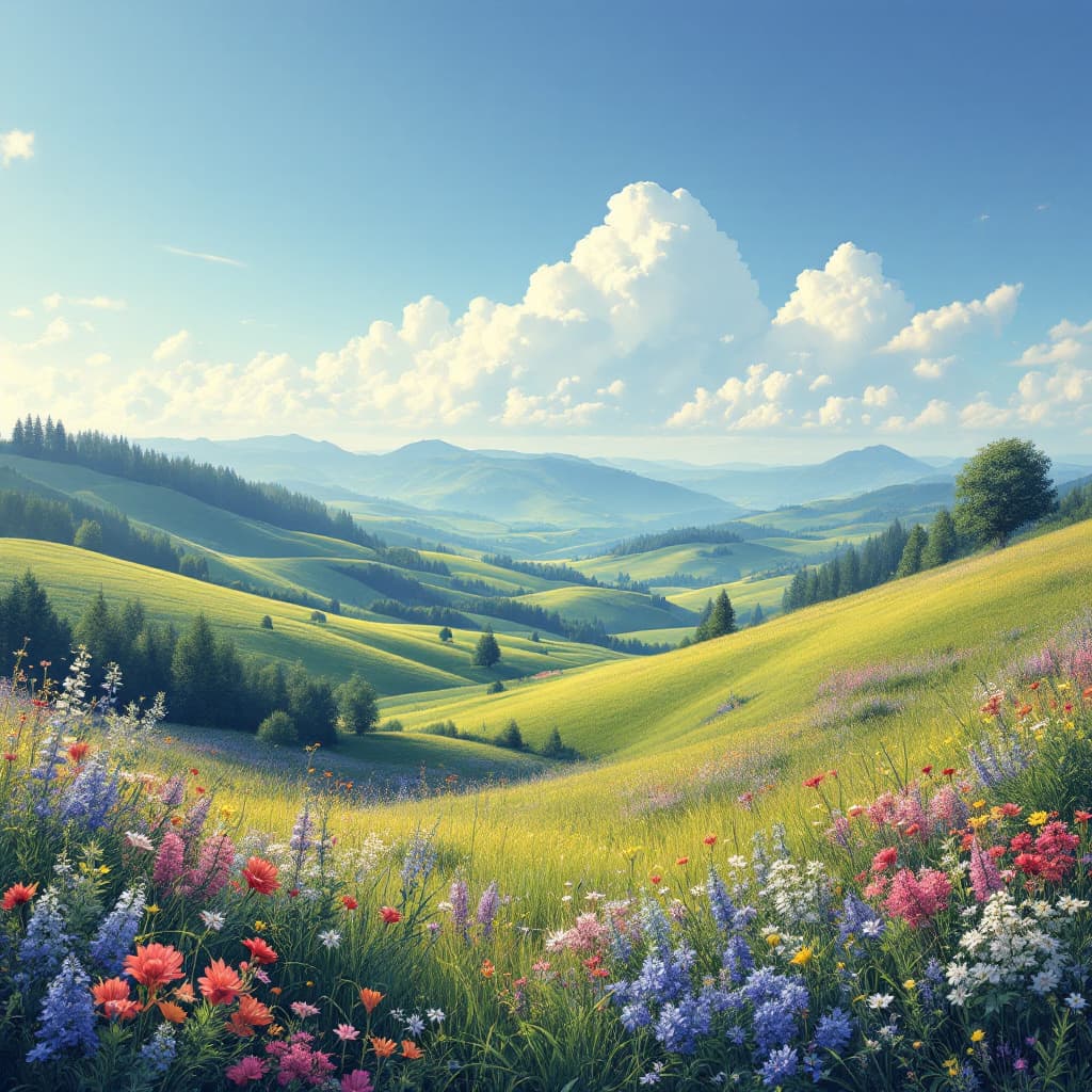 AI generated: A beautiful scene with rolling hills and wildflowers