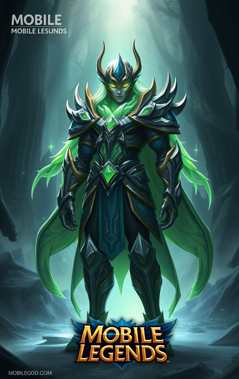 AI generated: A lone Mobile Legends hero, infused with the mystical energy of an ancient misty forest, stands tall...