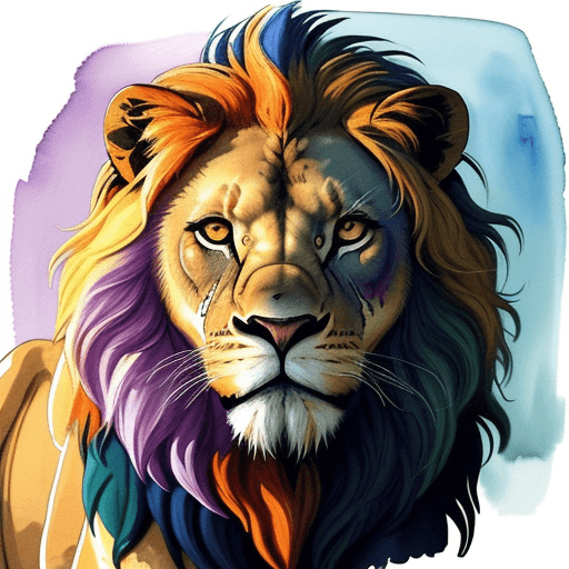 AI generated: Envision a painting where a majestic lion comes to life on the canvas through vibrant and saturated ...