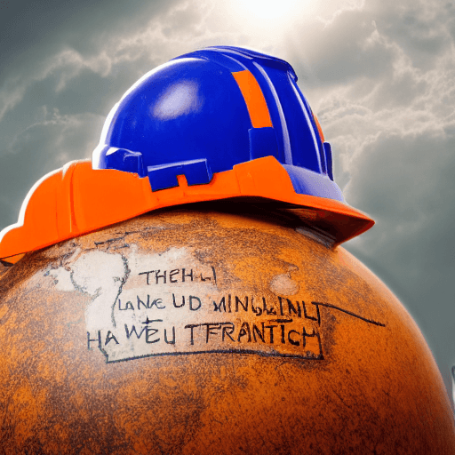 AI generated: earth globe wearing orange worker helmet with maintenance word writed on it
