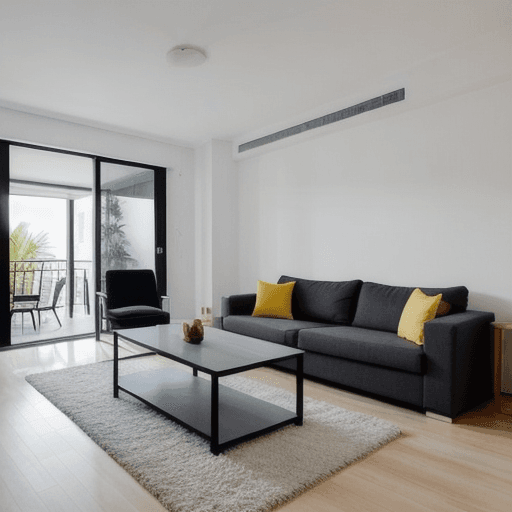 AI generated: Piso secundario de edificio de una residencia minimalista con sala común para sala de entretención c...