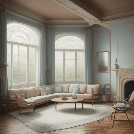 AI generated: High resolution photography interior design, dreamy sunken living room conversation pit, wooden floo...