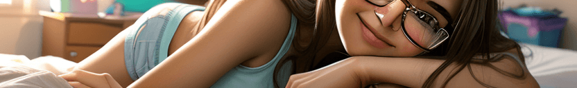 AI generated: iphone photo young college woman, long tousled brunette hair, no makeup, beautiful smile, lying on h...