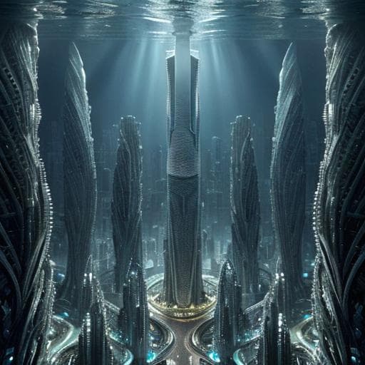 AI generated: award winning photo, extremely detailed, amazing, fine detail,(((extraordinary underwater futuristic...