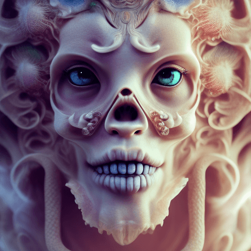 AI generated: Goddess close-up portrait ribcagel. jellyfish phoenix head, nautilus, orchid, skull, betta fish, bio...