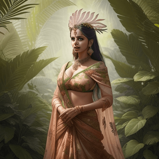 AI generated: Actress rakulpreetsingh (floral warrior elegance:1.2), (best quality:1.1), leafy environment, cinema...