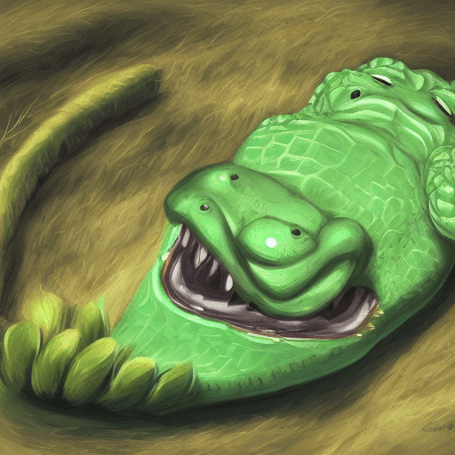 AI generated: furry art, uploaded on e621, furry, anthro, crocodile, blue bikini, huge breasts, soft, green csales...