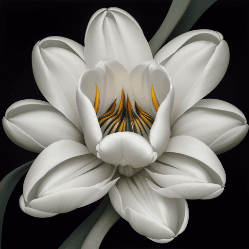 AI generated: white tulip bouquet opening, liquid smoke fractals, elegant botany, dynamic movement, raphael, carav...