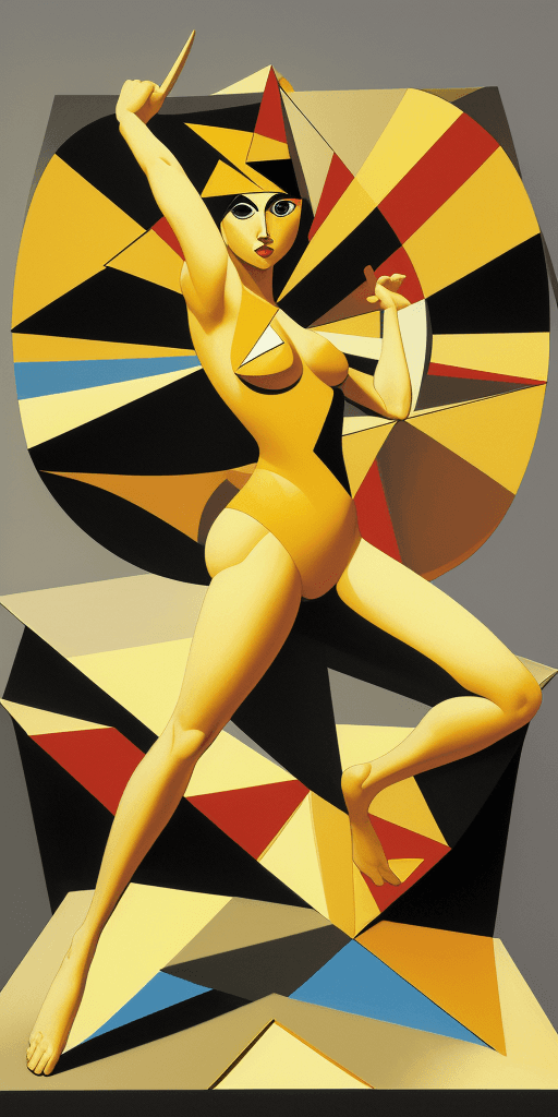 AI generated: (16k4d art rfktrstyle Half a pound of tuppenny rice), Cubist Angles, (Dynamic Pose)