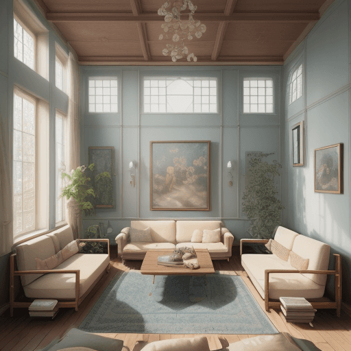 AI generated: High resolution photography interior design, dreamy sunken living room conversation pit, wooden floo...