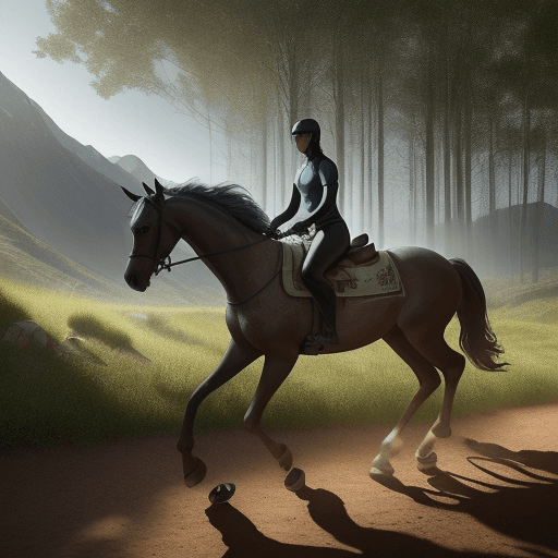 AI generated: Generate an artistic image of horse riding a bicycle. The bike should be in a natural environment, s...