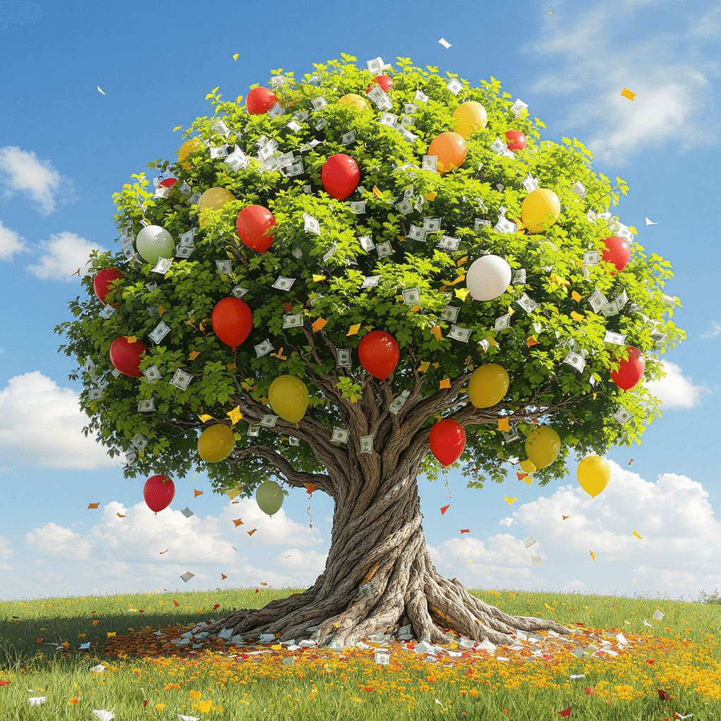 AI generated: 4k HD hyper-realistic image of a birthday money tree