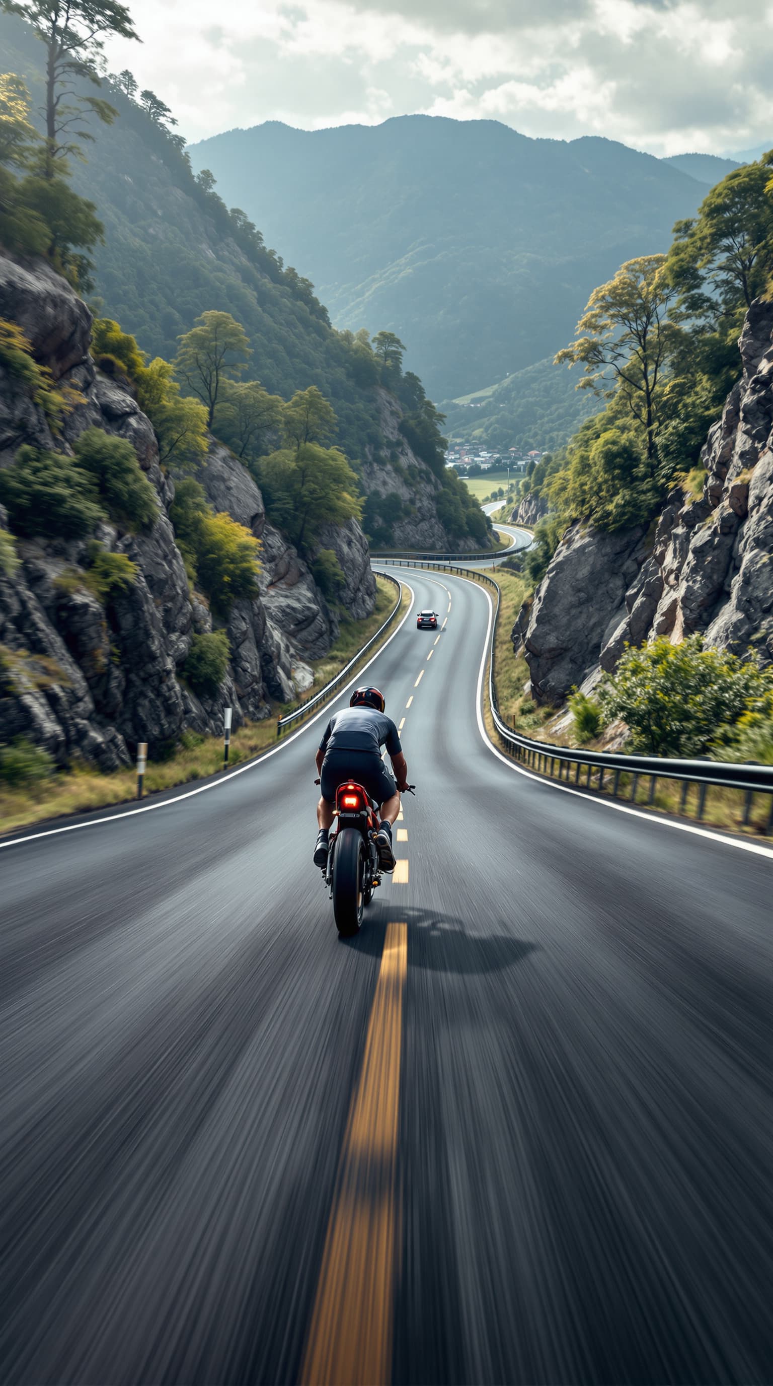 AI generated: photography, sports shooting, dynamic range, in highway, dynamic motion with professional road cicly...