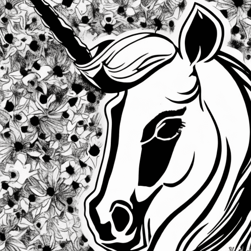 AI generated: a comic unicorn as a black and white coloring picture style