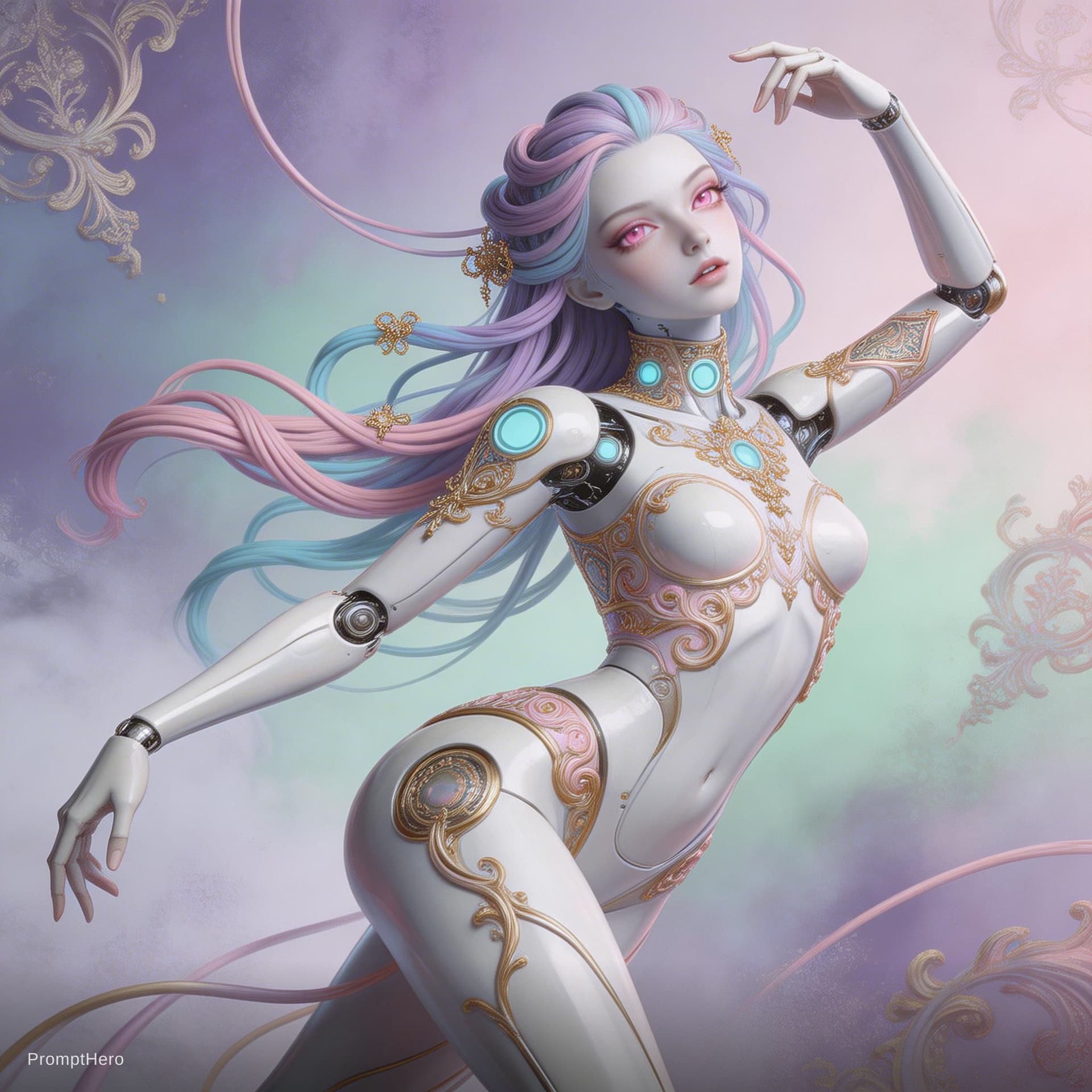 AI generated: Baroque Style, dreamlike Hyperdetailed grunge art fantasy illustration featuring an cyberpunk female...