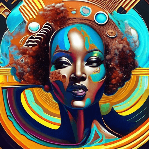 AI generated: art deco coffee art, in the style of expressive facial animation, afrofuturism, paint dripping techn...