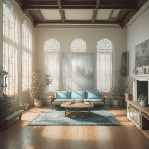 AI generated: High resolution photography interior design, dreamy sunken living room conversation pit, wooden floo...