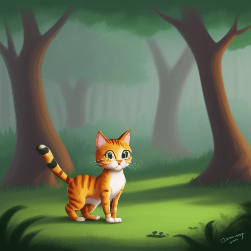 AI generated: a digital drawing of a cartoon cat standing in the forest in the style of disney. no shading on the ...
