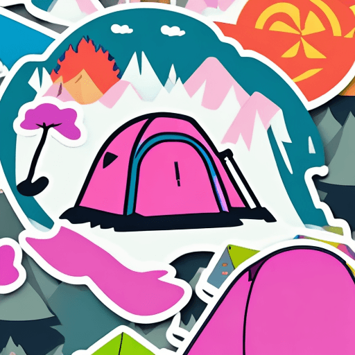 AI generated: sticker of camping, pink, pixar + anime, colorful, highly detailed, exquisite, flat vector image, br...